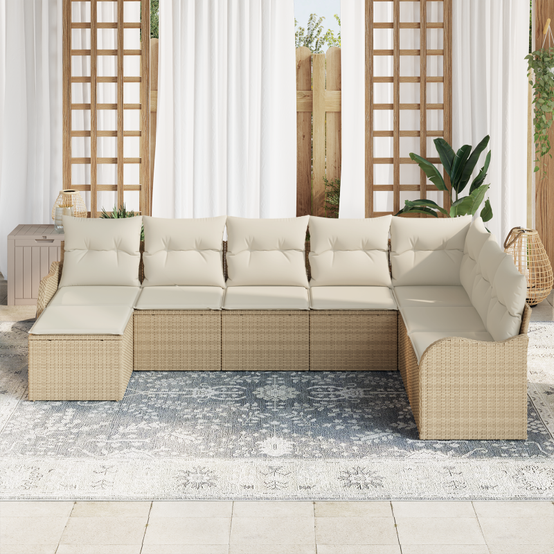 8-teiliges Garten-Sofa-Set mit Kissen in Beige, Poly Rattan