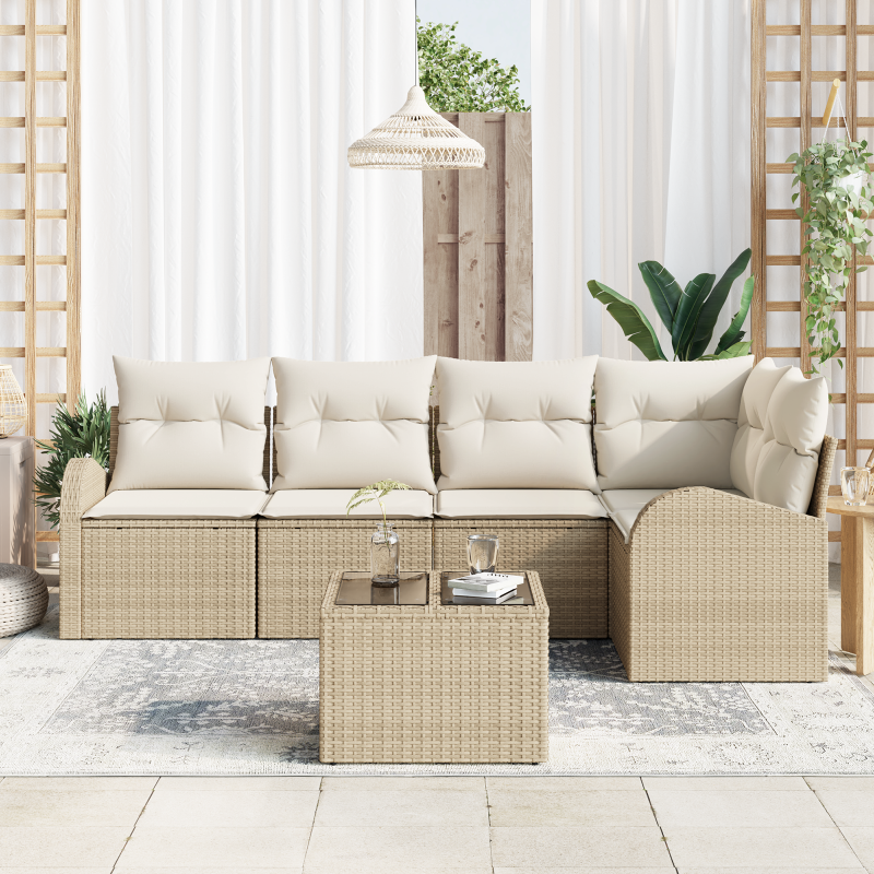 9 teiliges Garten Sofa Set mit Kissen Braun Poly Rattan