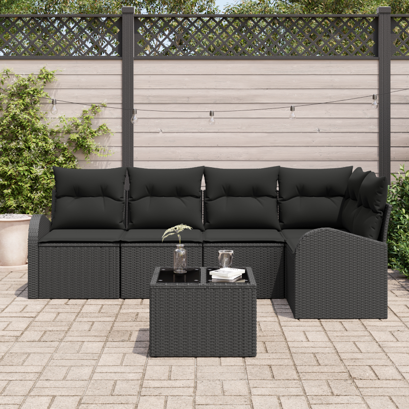 9-teiliges Garten Sofa Set mit Kissen Beige Poly Rattan