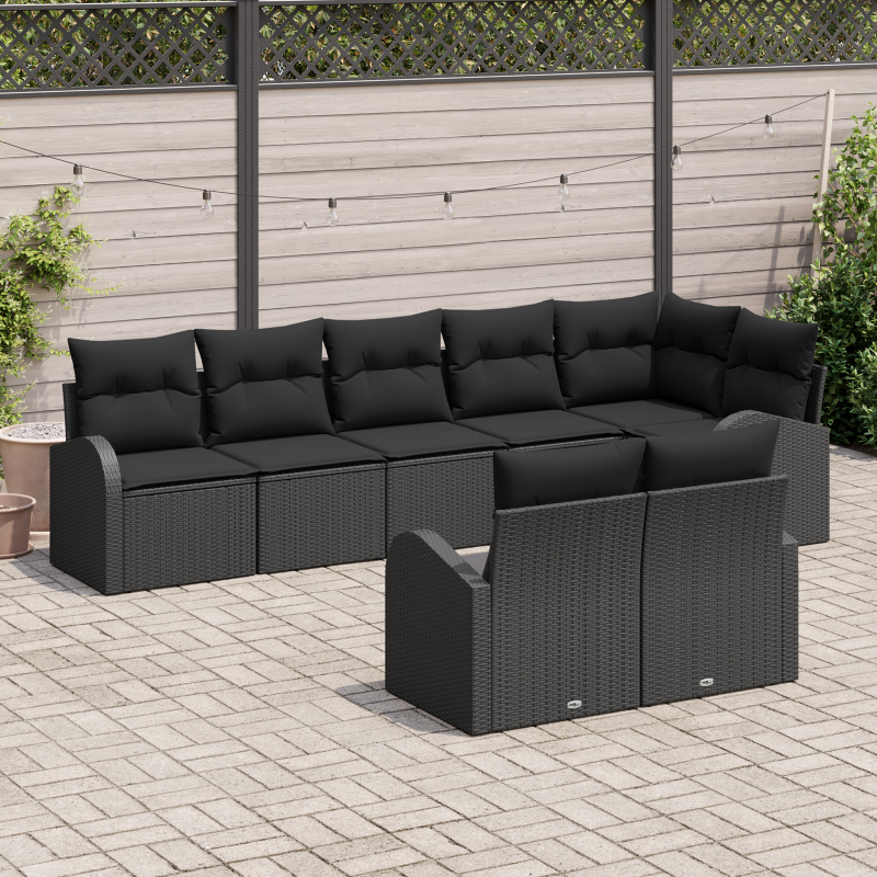 9-teiliges Garten-Sofa-Set mit Kissen Schwarz Poly Rattan