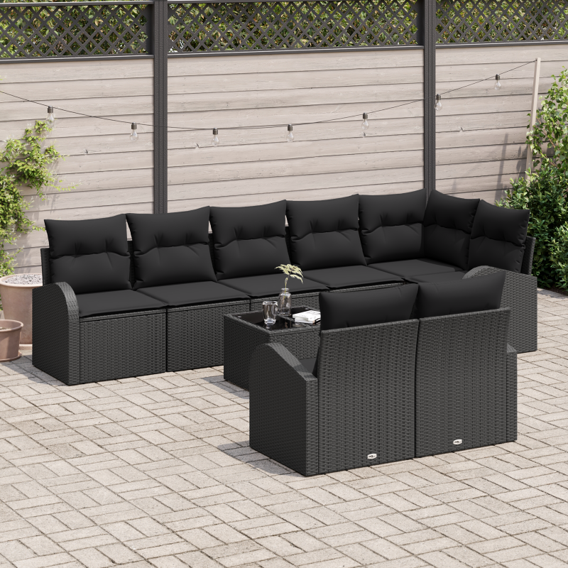 9-teiliges Garten-Sofa Set mit Kissen Braun Poly-Rattan