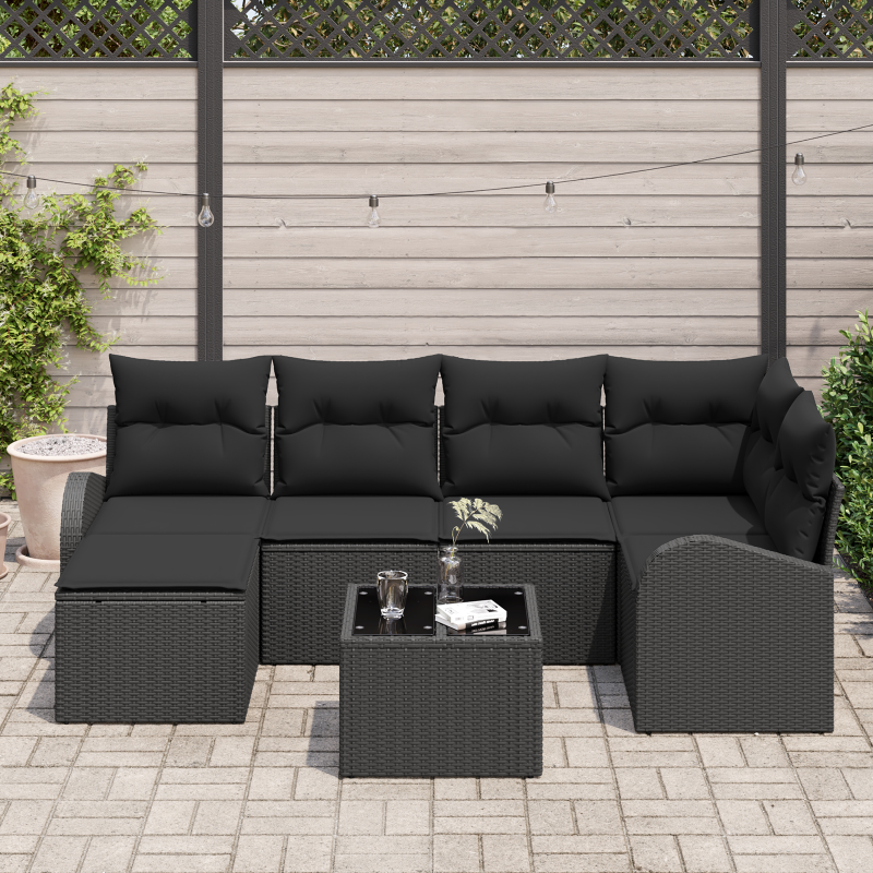 5-teiliges Garten Sofaset mit Kissen Braunes Poly Rattan