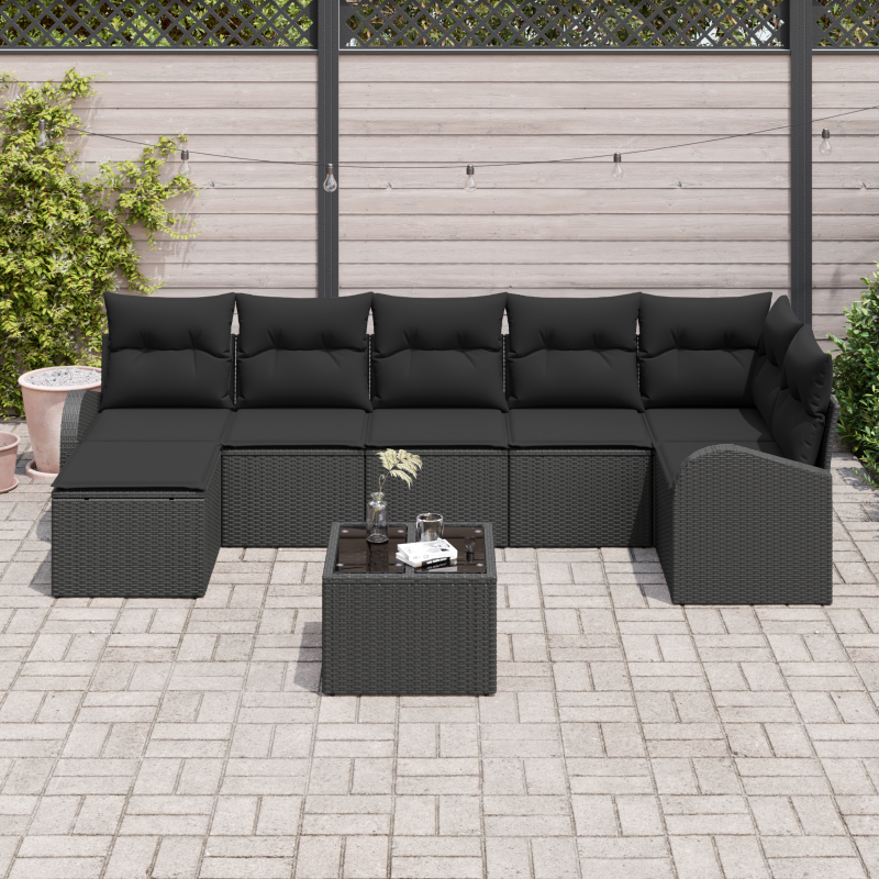 5-teiliges Garten Sofa Set mit Kissen Grau Poly Rattan