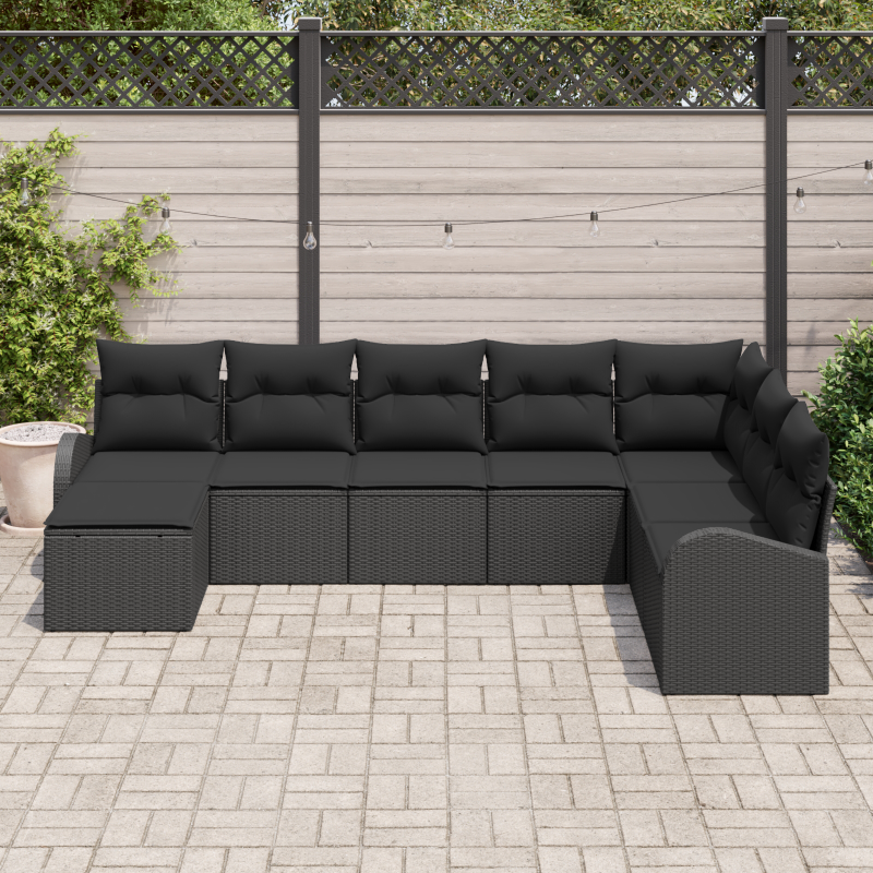 6-teiliges Garten-Sofa-Set mit Kissen Braun Poly Rattan