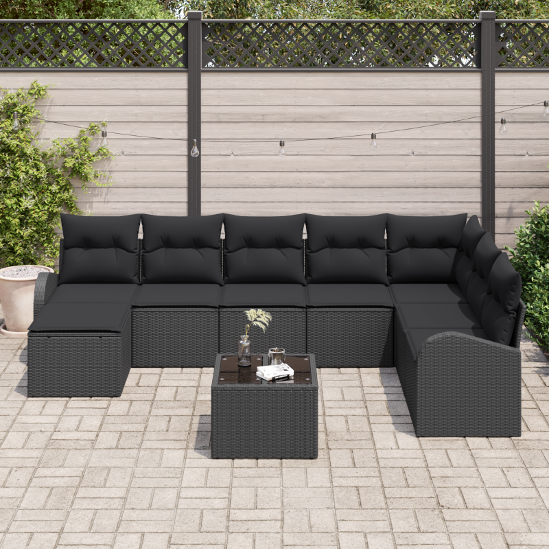 6-teiliges Garten Sofa Set mit Kissen Schwarz Poly Rattan