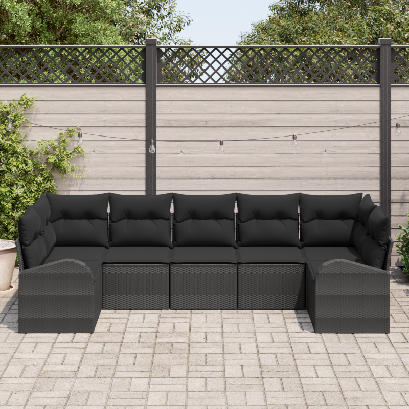 7-teiliges Garten Sofa Set mit Kissen Schwarz Poly-Rattan