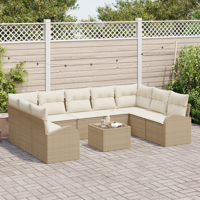 7-teiliges Garten-Sofa-Set mit Kissen in Braun Polyrattan