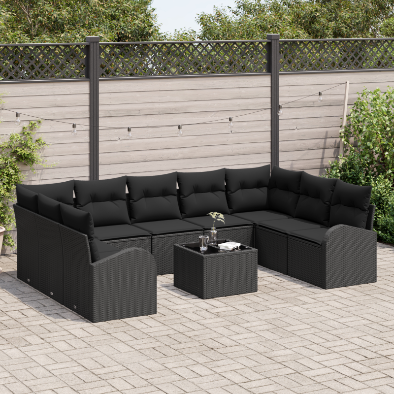 10-teiliges Garten Sofa Set mit Kissen Beige Poly Rattan