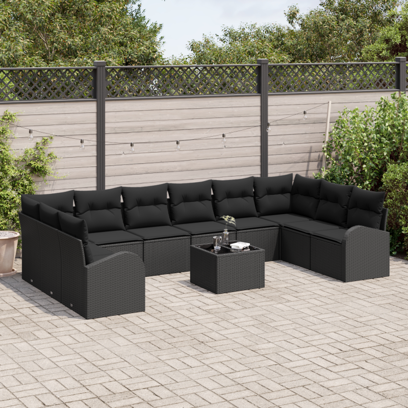9-teiliges Garten Sofa Set mit Kissen, Braunes Poly-Rattan