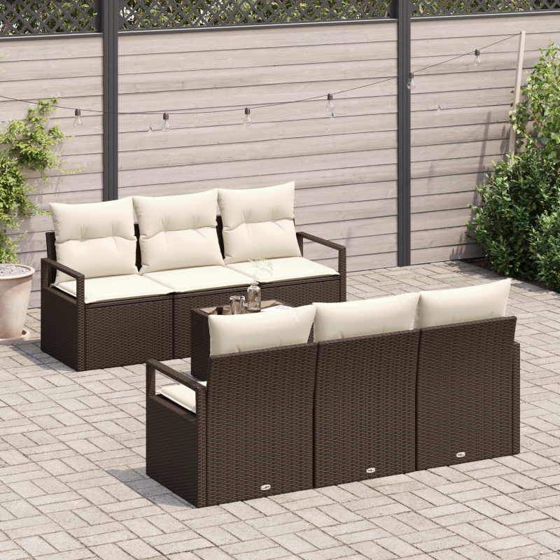7-teilige Garten Sofa Set mit Kissen Braun Poly Rattan