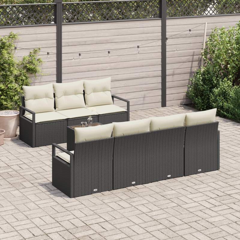 4-teiliges Garten Sofa Set mit Kissen Beige Poly Rattan