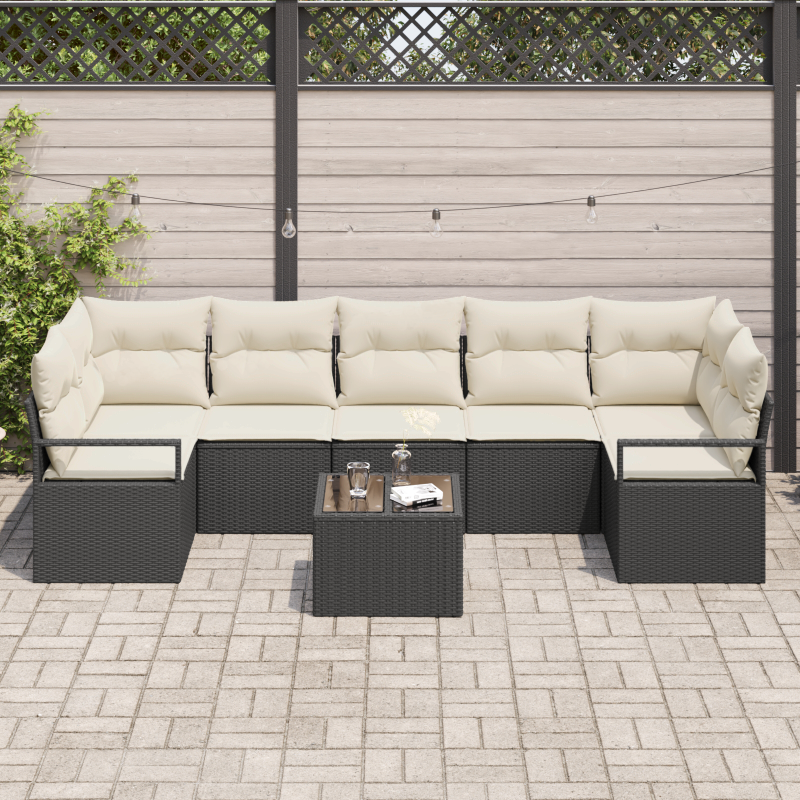 6-teiliges Garten-Sofaset mit Kissen Beige Poly Rattan Akazie