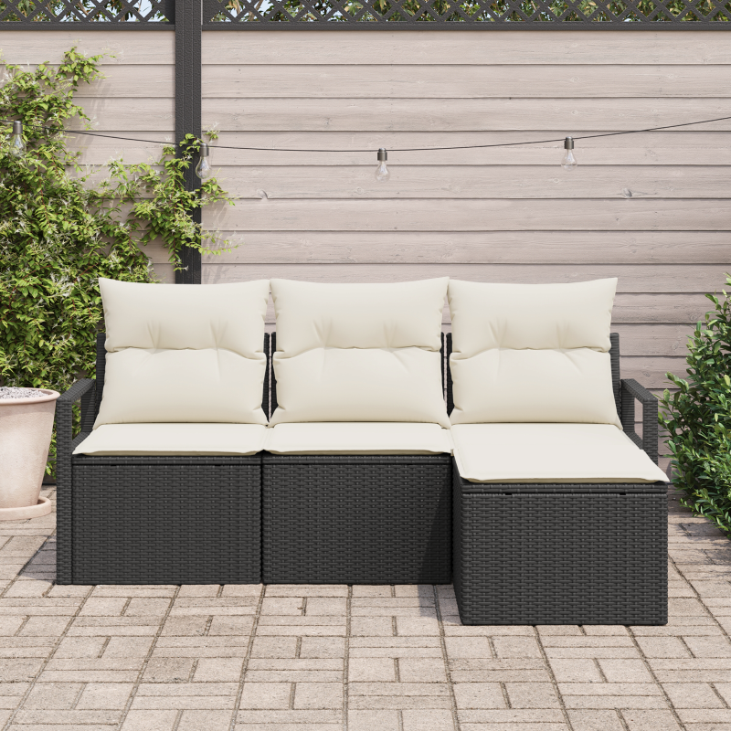 7 teiliges Garten-Sofa-Set mit Kissen Beige Poly Rattan Akazie