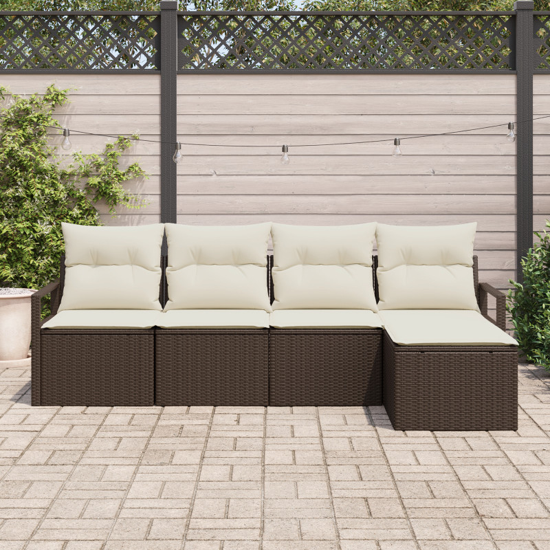 5-teiliges Garten Sofaset mit Kissen Braunes Poly Rattan