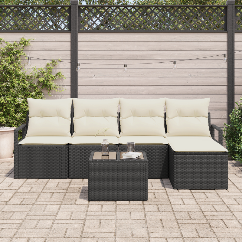 5-teiliges Garten Sofa Set mit Kissen braun Poly Rattan