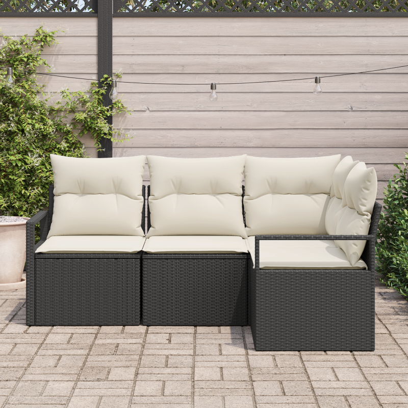 9-teiliges Garten Sofaset mit Kissen Beige Poly Rattan Akazie