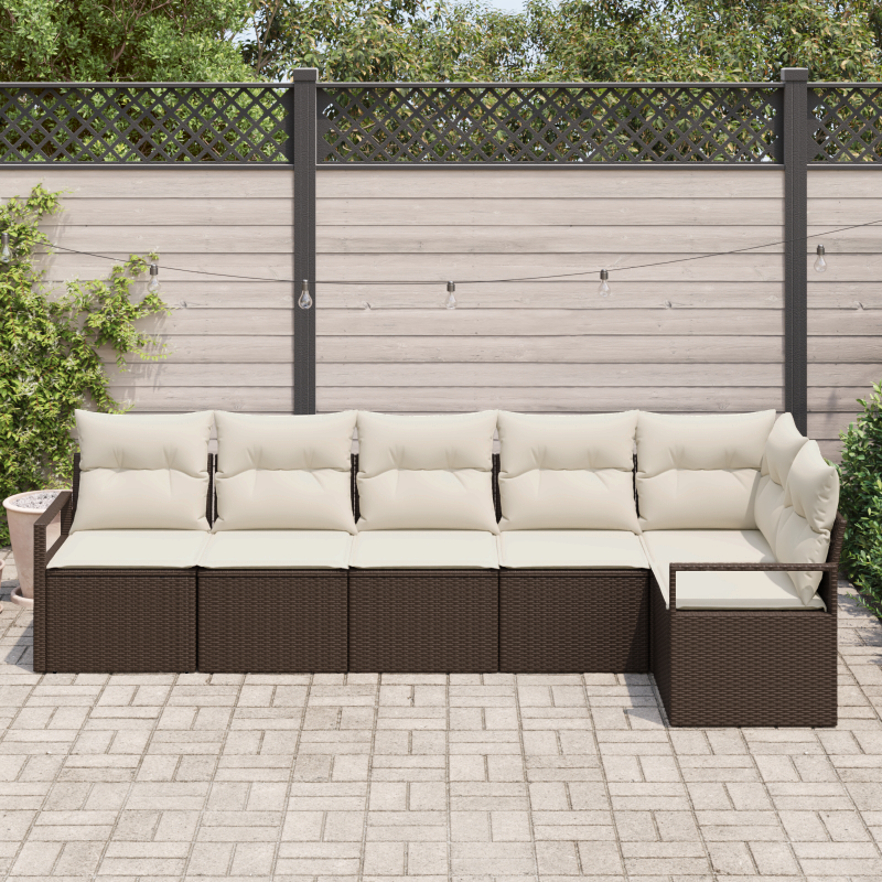 6-teiliges Garten-Sofa-Set mit Kissen Beige Poly-Rattan