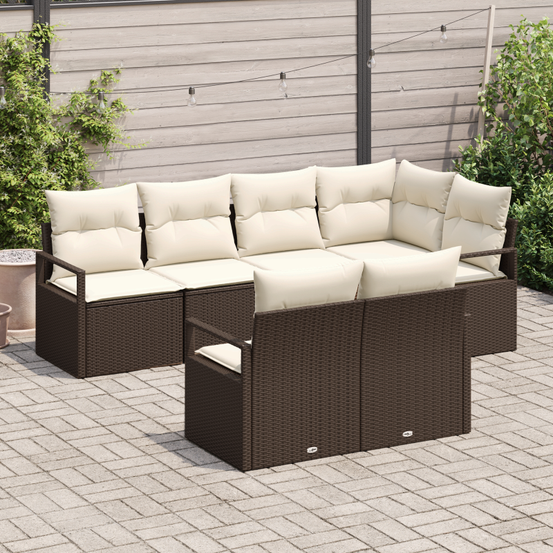 10-teilige Garten Sofa Set mit Kissen Beige Poly Rattan