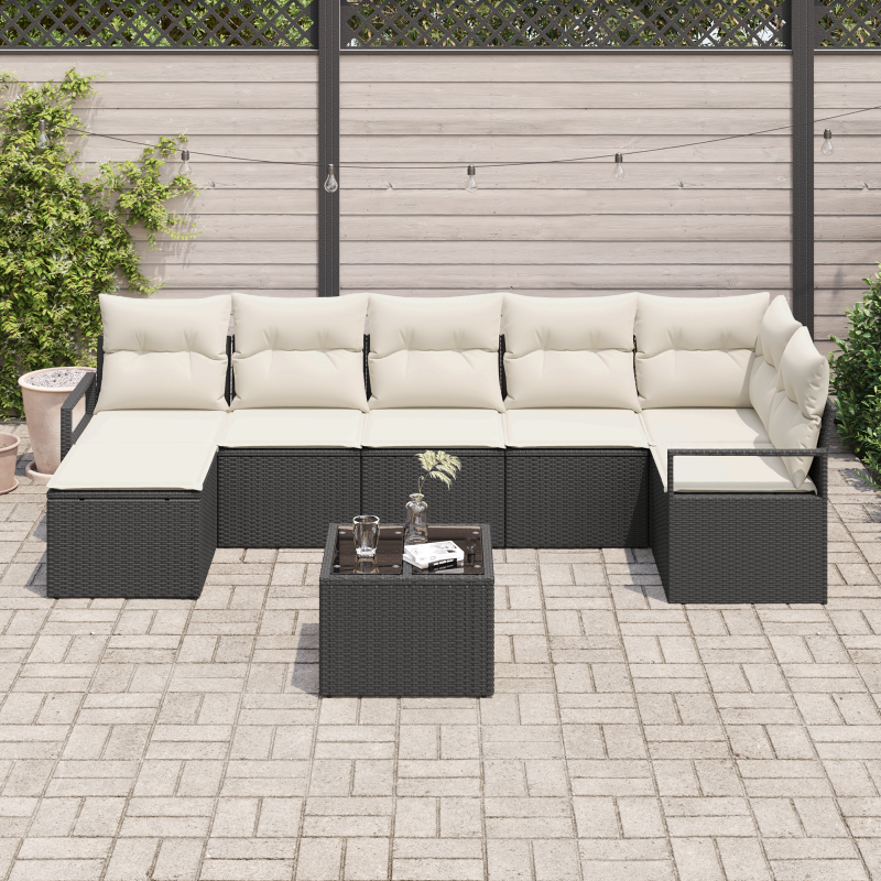 6-teiliges Garten Sofa Set mit Kissen Braun Poly Rattan