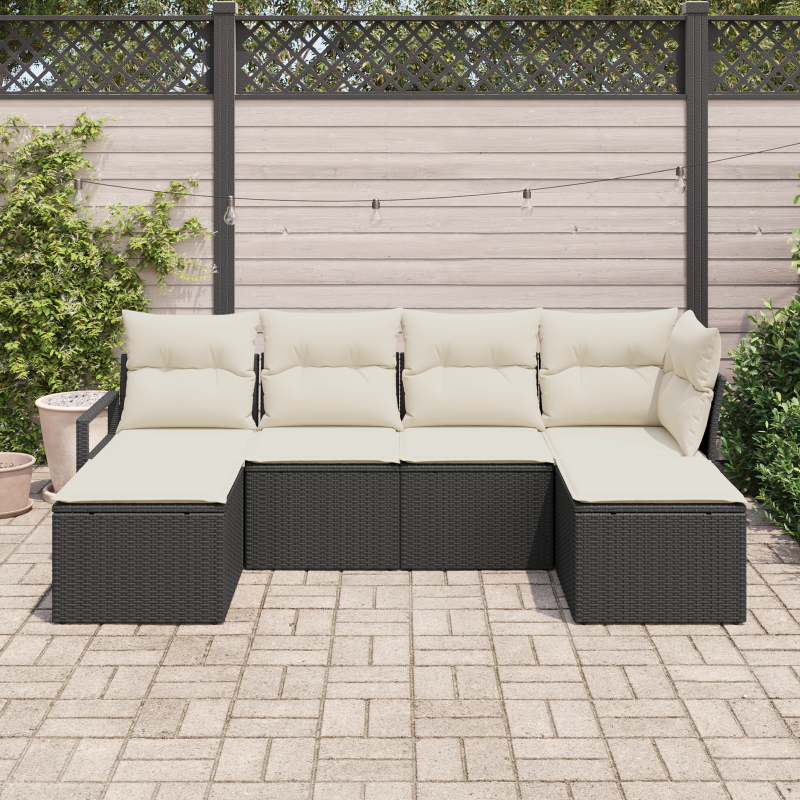 6-teiliges Garten-Sofaset mit Kissen Schwarz Poly-Rattan