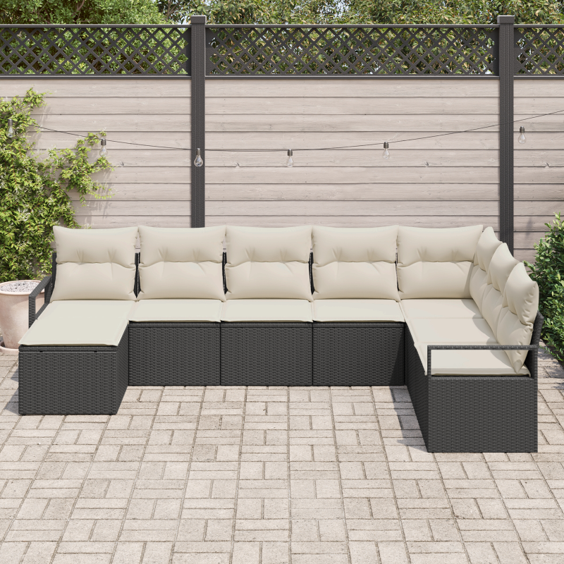 7-teiliges Garten-Sofa-Set mit Kissen Schwarz Poly-Rattan