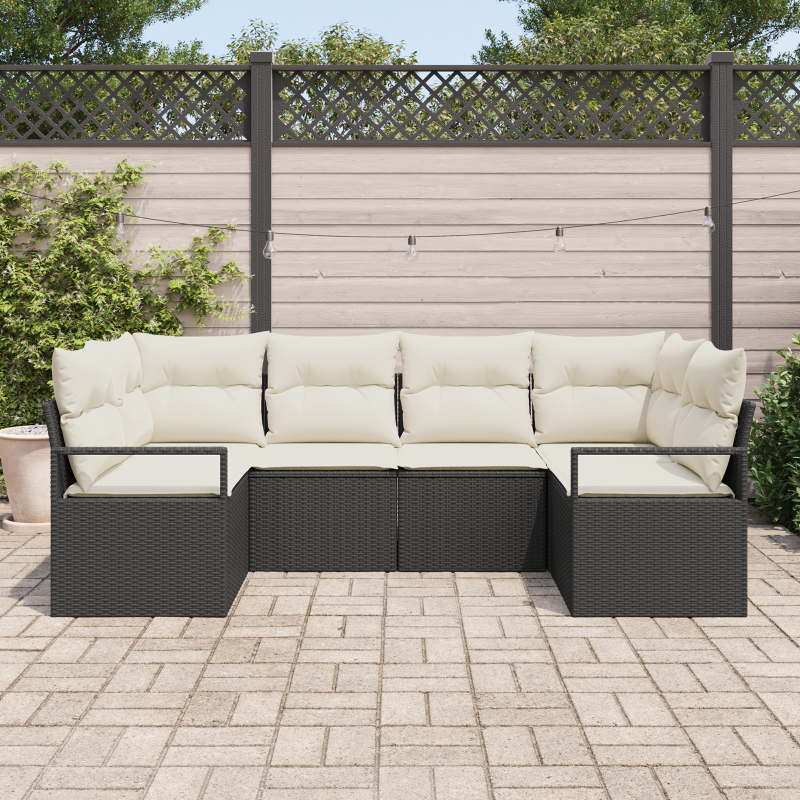 6-teiliges Garten Sofa Set mit Kissen Schwarz Poly Rattan