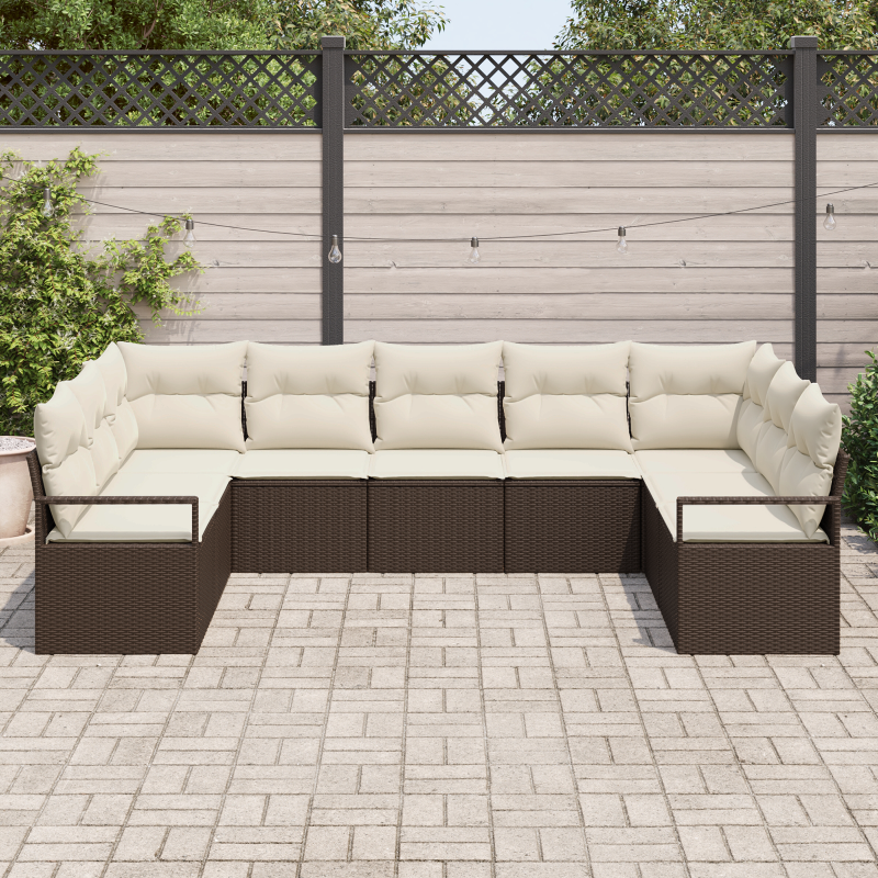 9-teiliges Garten Sofa Set mit Kissen, Braunes Poly-Rattan