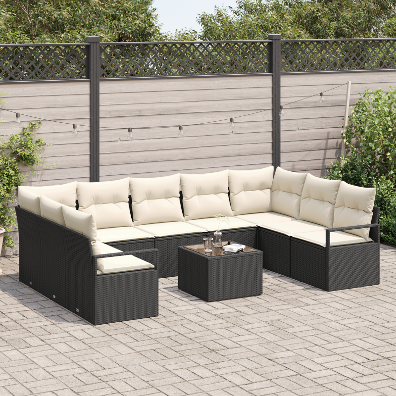 9-teiliges Garten Sofa Set mit Kissen Braun Poly Rattan