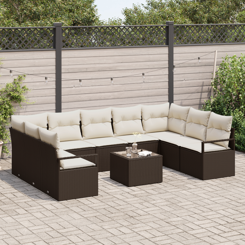 9-teiliges Garten-Sofaset mit Kissen Grau Poly Rattan