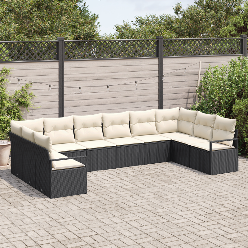 9-teiliges Garten-Sofa-Set mit Kissen Braun Poly Rattan