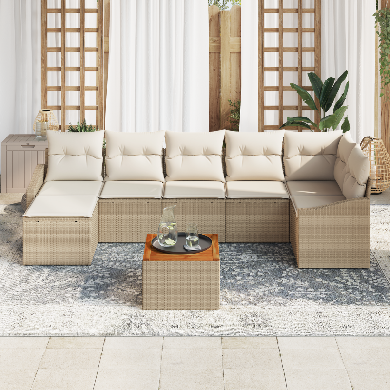 4-teiliges Garten Sofa Set mit Kissen Beige Poly Rattan