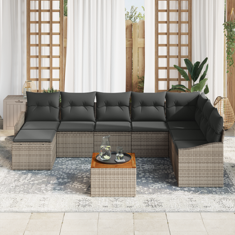 6-teiliges Garten-Sofaset mit Kissen Beige Poly Rattan Akazie