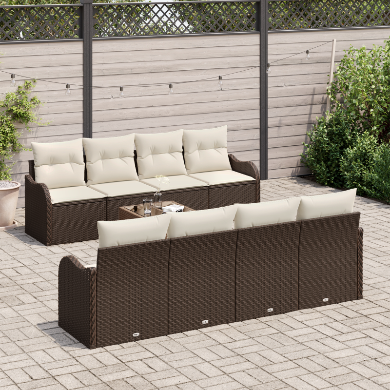 9-teiliges Garten Sofa Set mit Kissen Braun Poly Rattan