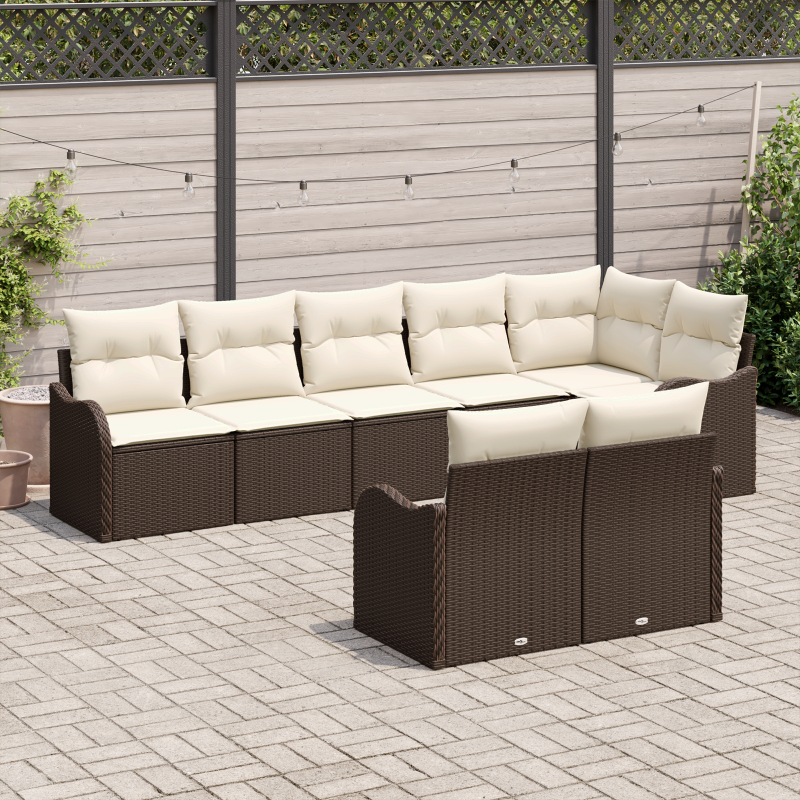 8-teiliges Garten Sofa Set mit Kissen Braun Poly Rattan