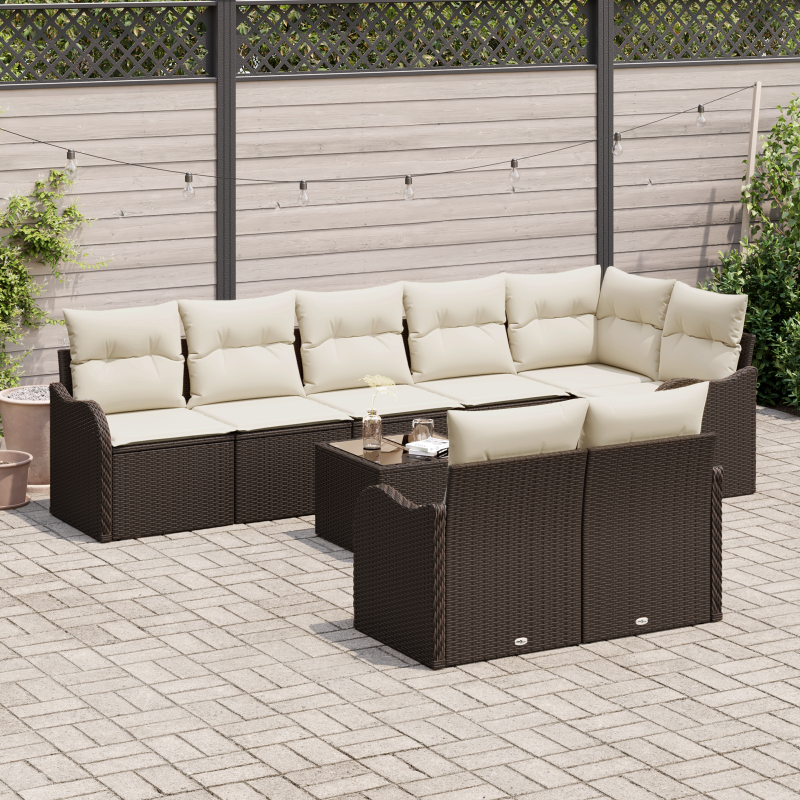 8-teiliges Garten-Sofa-Set mit Kissen Grau Poly-Rattan