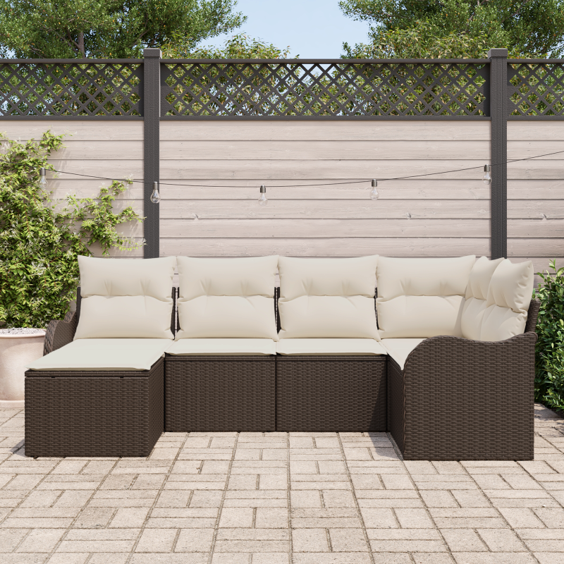 6-teiliges Garten Sofa Set mit Kissen Braun Poly Rattan