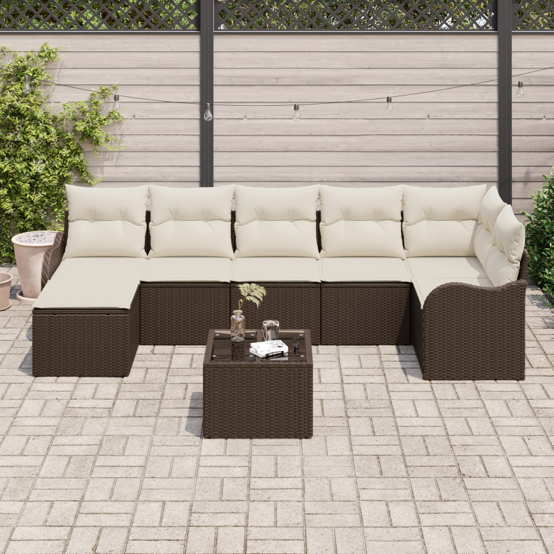7-teiliges Garten Sofa Set mit Kissen Grau Poly Rattan