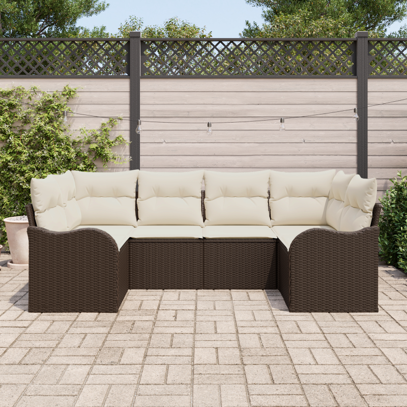 6-teiliges Garten Sofa Set mit Kissen Braunes Poly Rattan