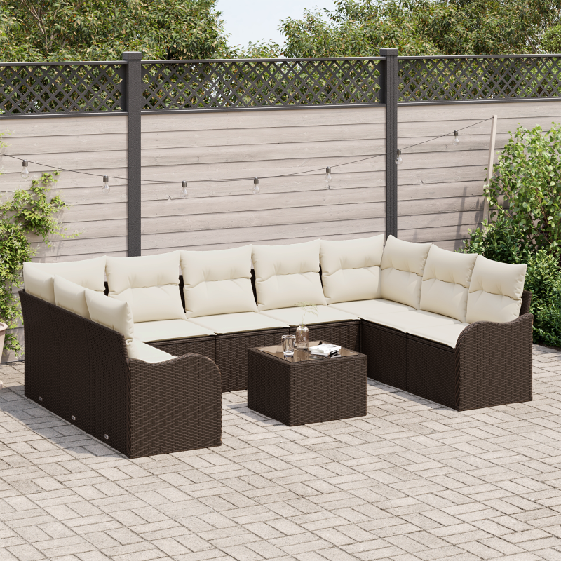 9-Teiliges Garten Sofa Set mit Kissen Grau Poly Rattan