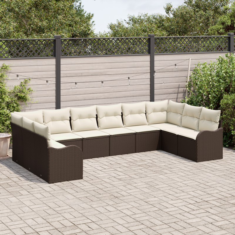 10 Teile Garten Sofa Set mit Kissen Braun Poly Rattan