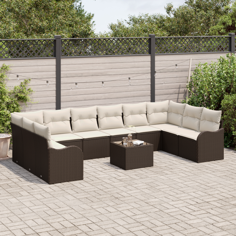 10-teiliges Garten Sofa Set mit Kissen aus grauem Poly Rattan