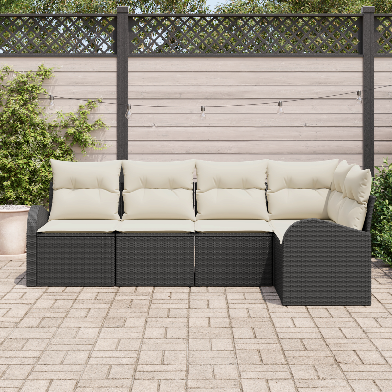 5-teiliges Garten Sofa Set mit Kissen Schwarz Poly Rattan