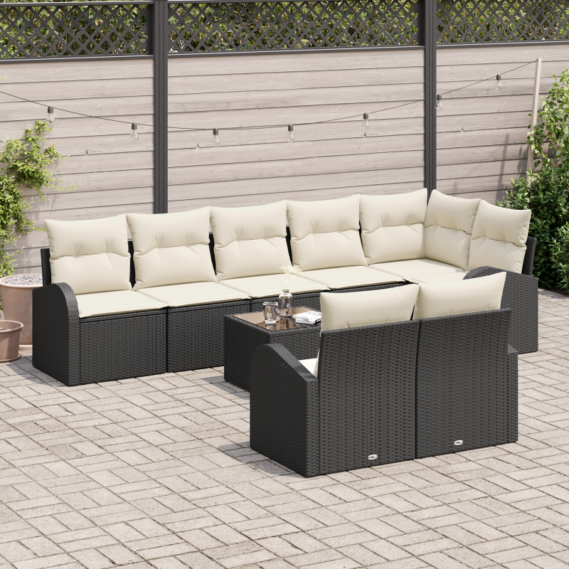 8-teiliges Garten Sofa Set mit Kissen Braun Poly Rattan