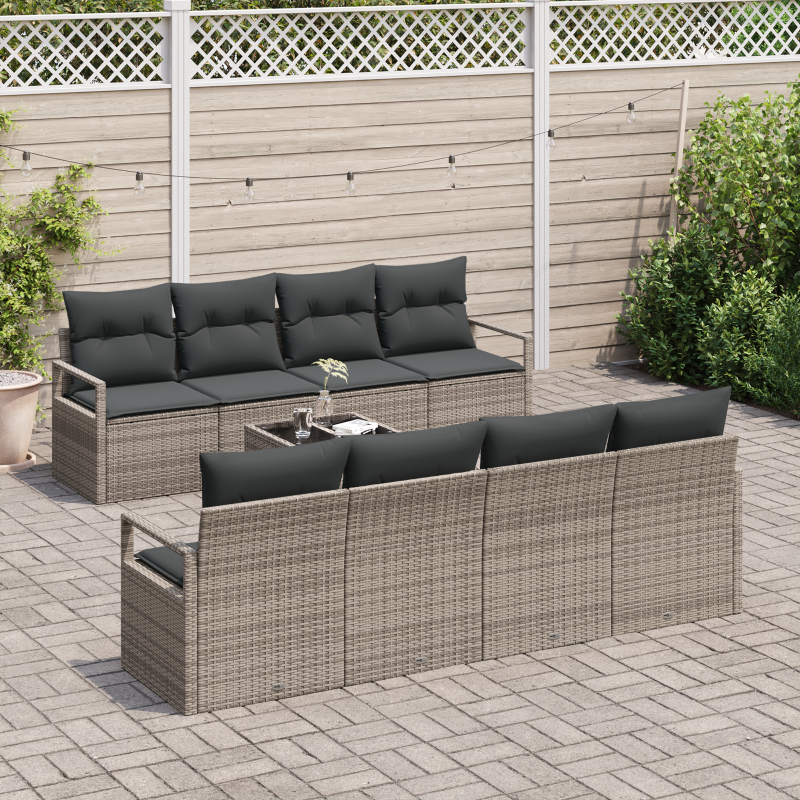 9-teiliges Garten-Sofa-Set mit Kissen Grau Poly-Rattan