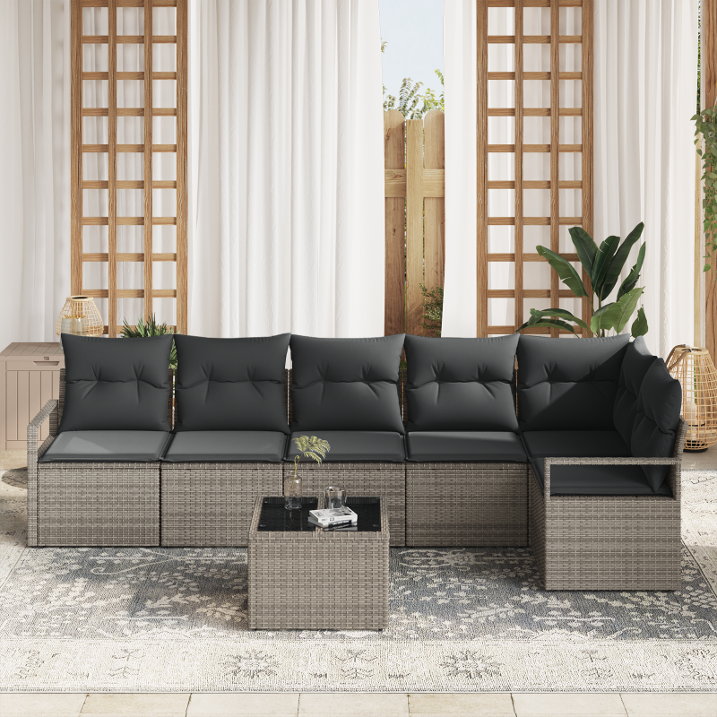 6-teiliges Garten-Sofa-Set mit Kissen Schwarz Poly Rattan
