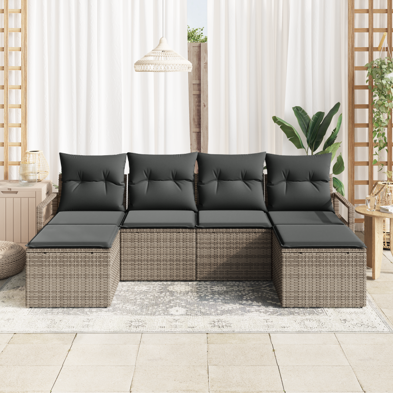 6-teiliges Garten Sofa Set mit Kissen Grau Poly Rattan