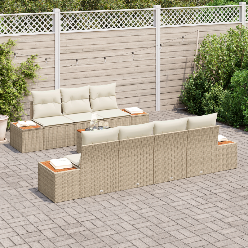 8-teiliges Garten-Sofa-Set mit Kissen Beige Poly-Rattan Akazie
