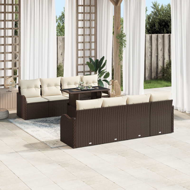 10-teiliges Garten Sofa Set mit Kissen Braun Poly Rattan