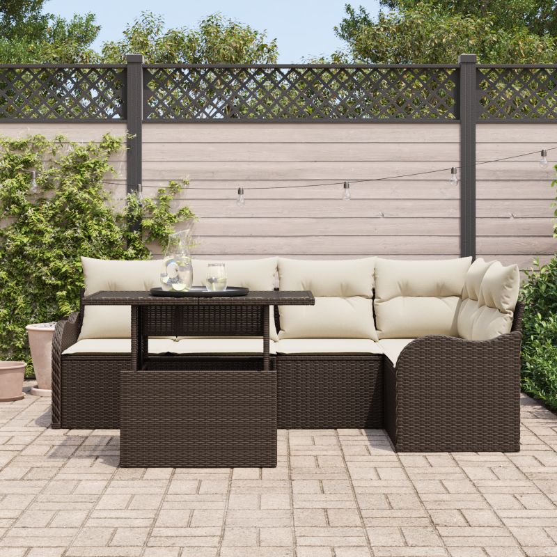 6-teiliges Garten Sofa Set mit Kissen Braunes Poly Rattan