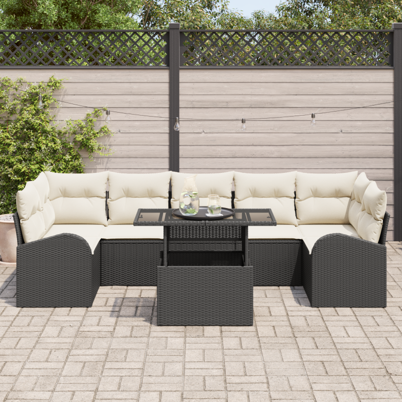 8-teiliges Garten Sofa Set mit Kissen Schwarz Poly Rattan